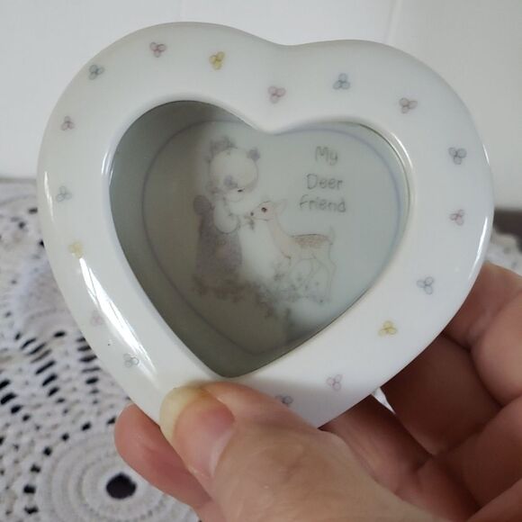 Vtg 1988 Precious Moments "My Deer Friend" Heart Shaped Porcelain Trinket Box - Picture 1 of 6
